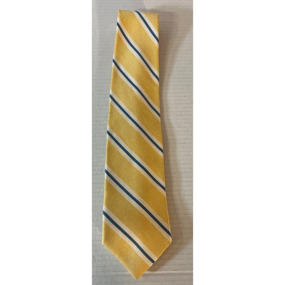 Brooks Brothers Makers Mens Necktie‎ Striped Silk Yellow Blue White